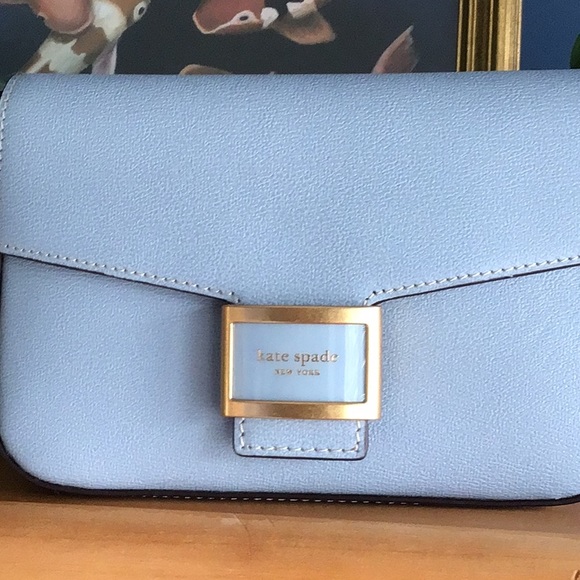 NWT Kate Spade Katy Textured Leather Flap Chain Crossbody in Ocean Beach $258 - Picture 3 of 10